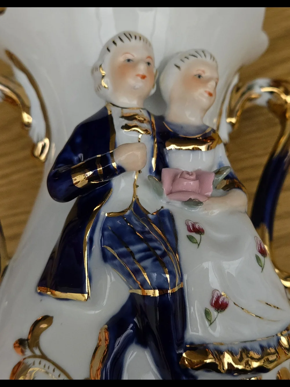 Vtg. LaReaux French Porcelain Vase Victorian Couple